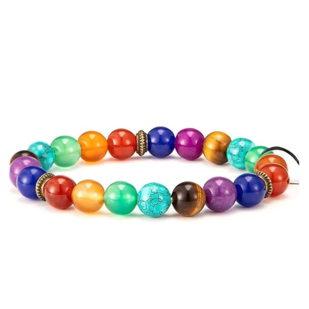 Agatesvibe "7 Chakra Healing Bead Bracelet – Natural Stone Yoga Energy Balancing Bracelet for Meditation, Reiki, Stress Relief – Unisex Adjustable Bangle(Pack of 1) (Turquoise 03)