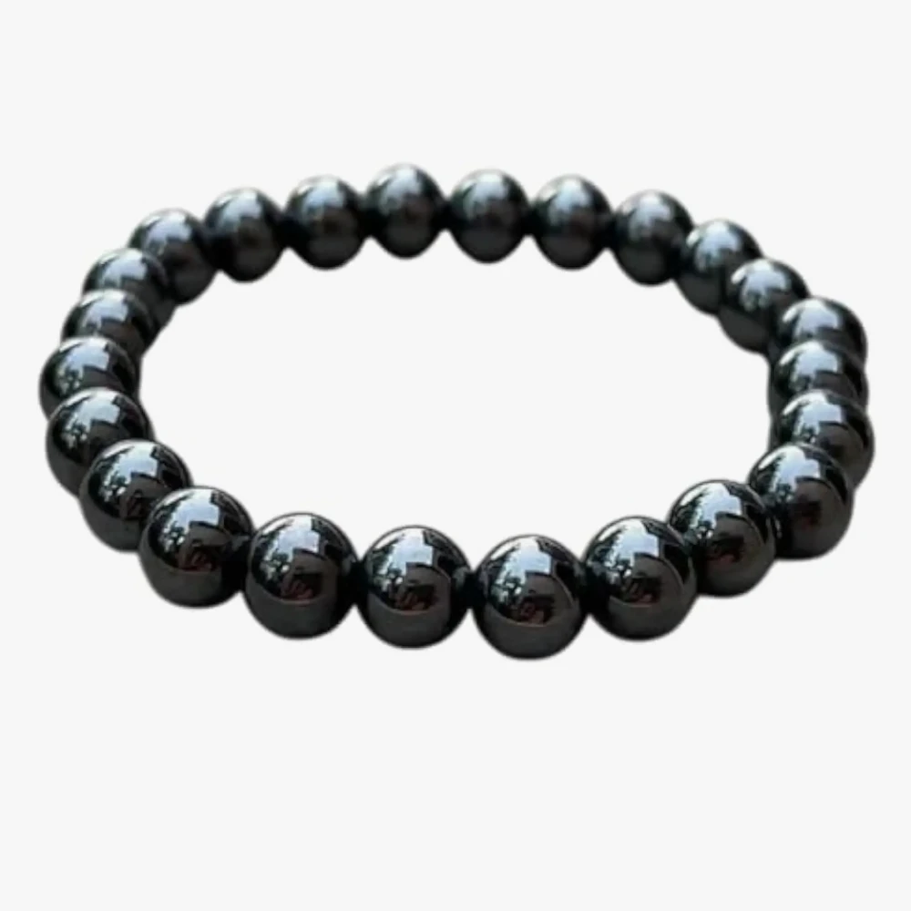 Agatesvibe Natural Whitby Jet 10mm rondelle smooth 7inch Semi-Precious Gemstones Beaded Bracelets for Men Women Healing Crystal Stretch Beaded Bracelet Unisex (Pack of 1)
