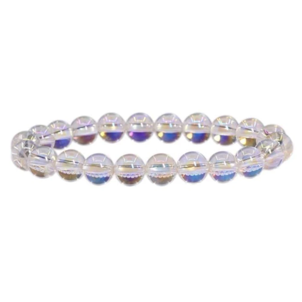 Agatesvibe Handmade Gem Semi-Precious Gemstone 8mm Round Beads Stretch Bracelet – 7" Unisex (Pack of 1) (Aqua Aura Quartz)