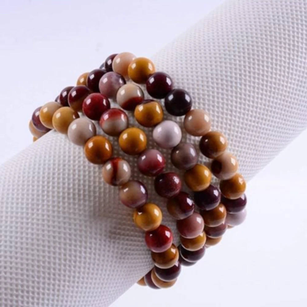 Agatesvibe Handmade Semi-Precious Gemstone Beaded Bracelet – 8mm Round Stretch Bracelet (7") for Unisex (Pack of 1) (Mookaite)