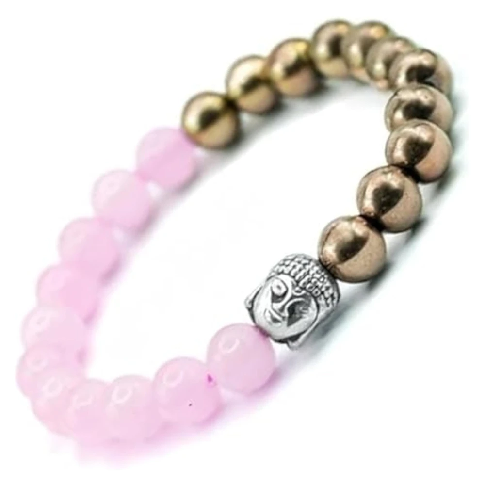 Agatesvibe Pyrite & Rose Quartz Bracelet – Natural 8mm Healing Crystal Beads for Men & Women, Attracts Love, Luck, Money & Fame – Gift for Boyfriend or Girlfriend