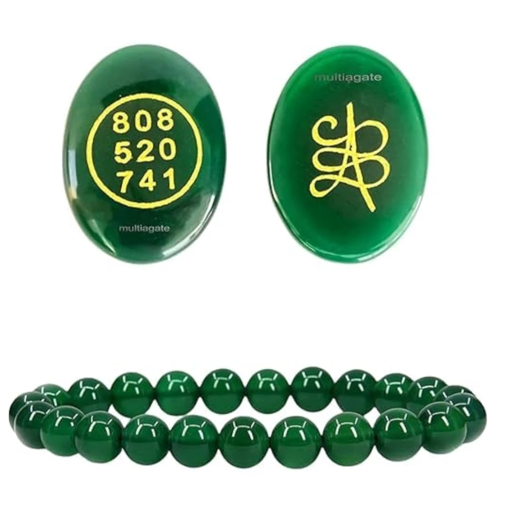 multiagate Natural Green Jade Money Switch Zibu Symbol Coin and Natural Green Jade Bracelet 8 MM Beads Attract Money Cash Flow and Wealth for Men and Women