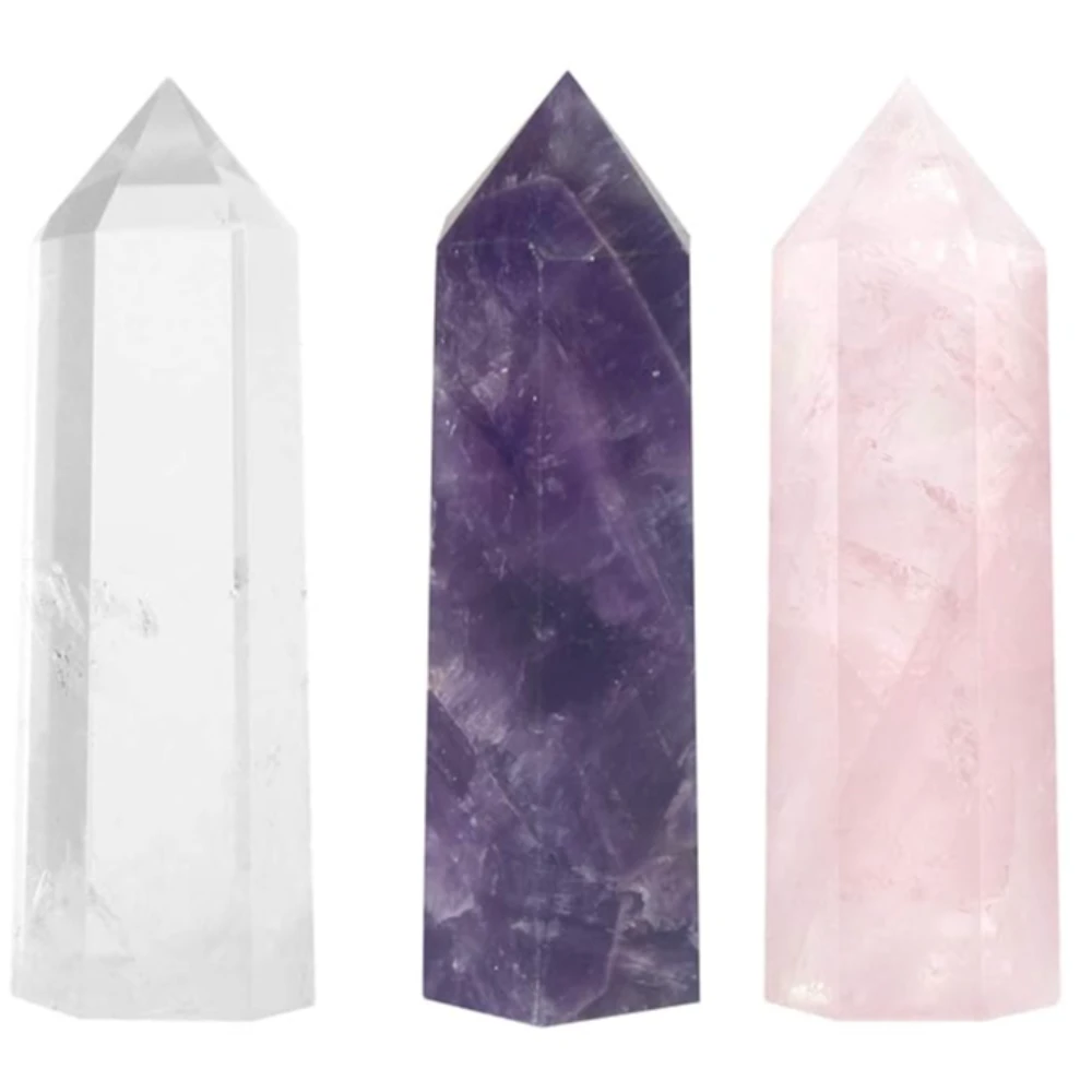 Agatesvibe Goege Bailey Amethyst Crystal Wand – Healing Stone | Faceted Reiki Chakra Meditation Tool for Energy Balancing & Spiritual Therapy (Pink Rose Quartz,clear Quartz,purple Amethyst)