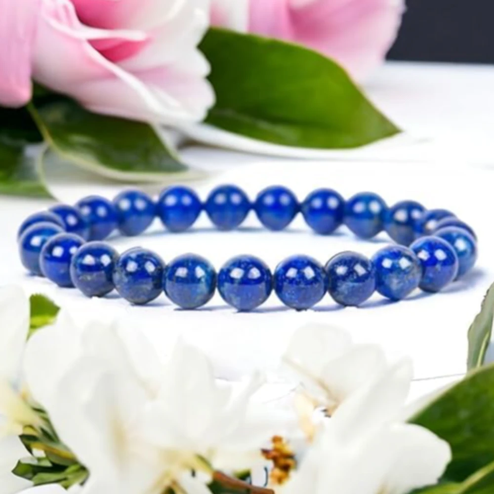 Agatesvibe Natural Certified 8mm Healing Crystal Bracelet | Unisex Stretchable Design | Chakra Balancing, Inner Peace & Abundance for Overall Well-being (Pack of 1) (Lapis Lazuli)