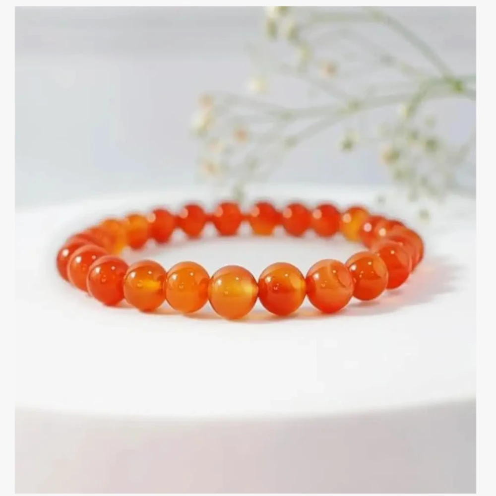 Agatesvibe Handmade Gem Semi Precious Gemstone 8mm Round Beads Stretch Bracelet (Carnelian)