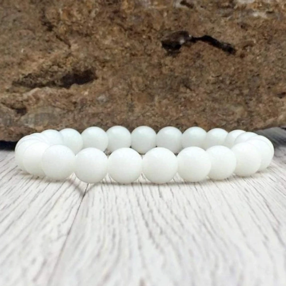 Agatesvibe Handmade Gem Semi Precious Gemstone 8mm Round Beads Stretch Bracelet 8mm Bead Size (White Hematite)