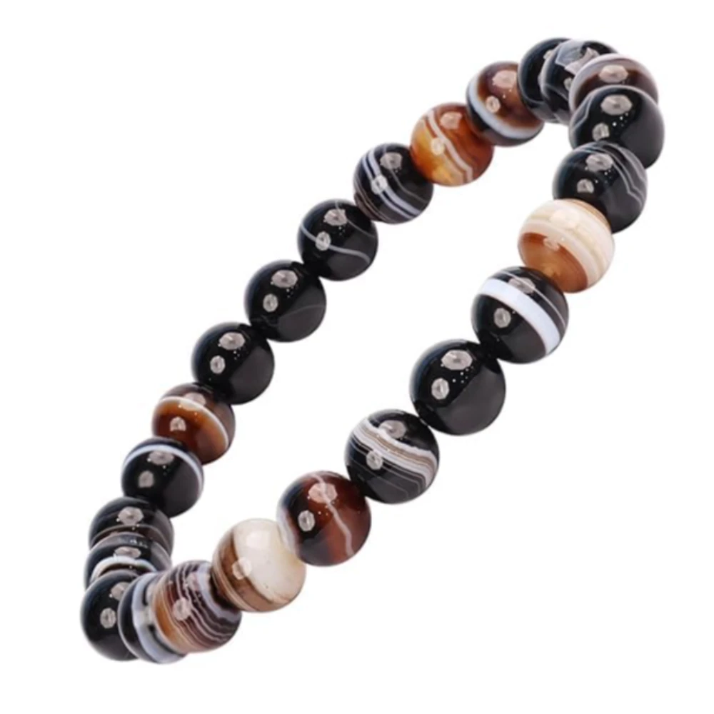 Agatesvibe Crystal Bracelet for Men & Women (8mm) | Gemstone Round Beads Bracelet for Girls | Elastic Casual Bracelet for Boys | Natural Reiki Feng Shui Healing Stone Bracelet for Unisex Adults (PAck of 1) (Black Sulemani)