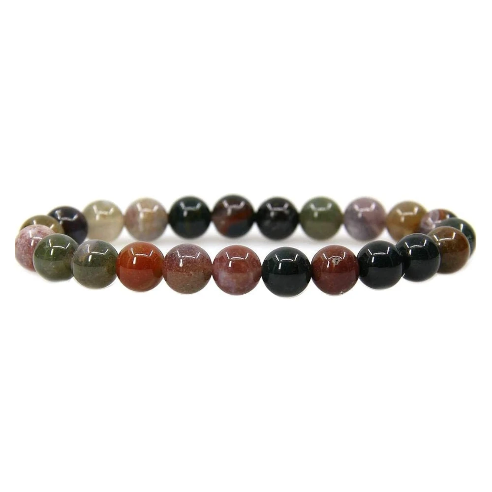 Agatesvibe Handmade Gem Semi Precious Gemstone 8mm Round Beads Stretch Bracelet 8mm Bead Size (Multicolor India Agate)