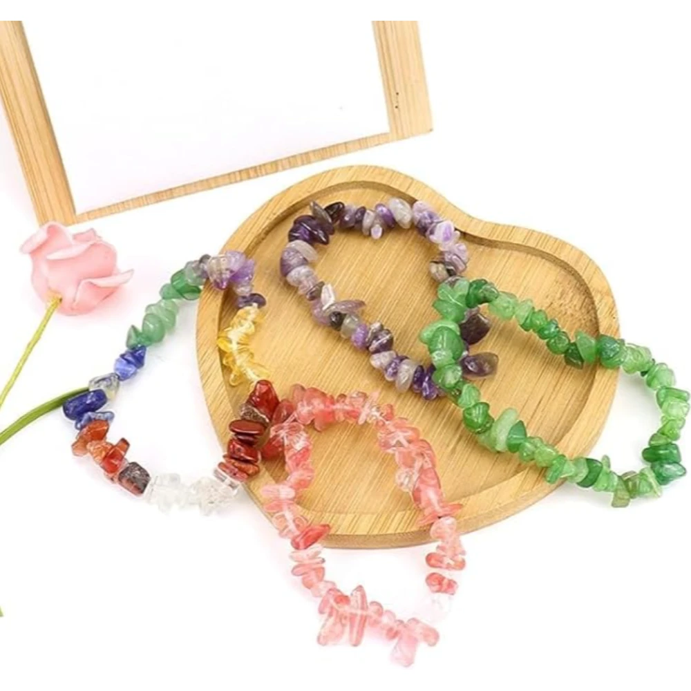 Agatesvibe Crystals Stretch Bracelet Irregular Beads Stretch Healing Crystals Chips Natural Gemstone for Women Jewelry Reiki Meditation (Pack of 1) (Rose Quartz)