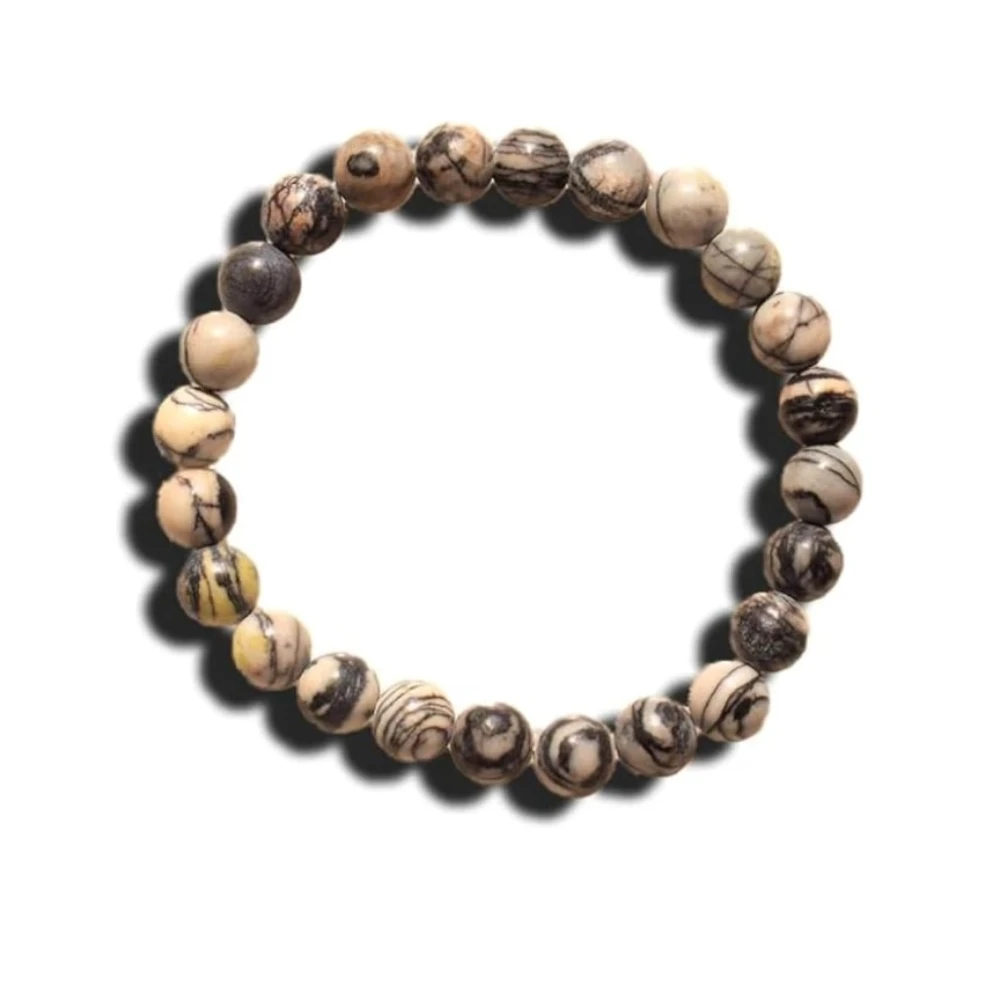 Agatesvibe "Zebra Jasper Bracelet – Natural Stone Healing Crystal for Emotional Strength, Balance & Grounding – Unisex Stretch Bracelet for Men & Women(Pack of 1)