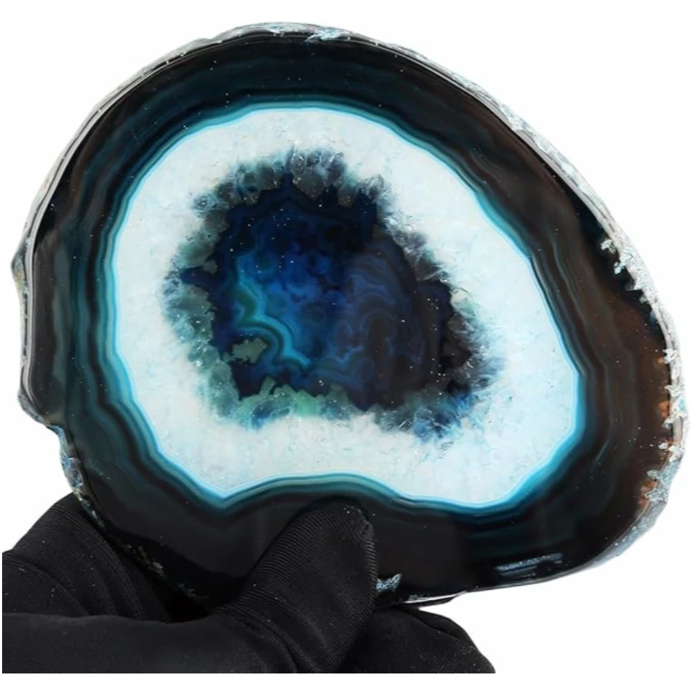 Agatesvibe 1 PC Natural Agate Slice Geode Stone – Irregular Crystal for Home Decor, Place Card Holder, Healing Stone Collection (Blue)