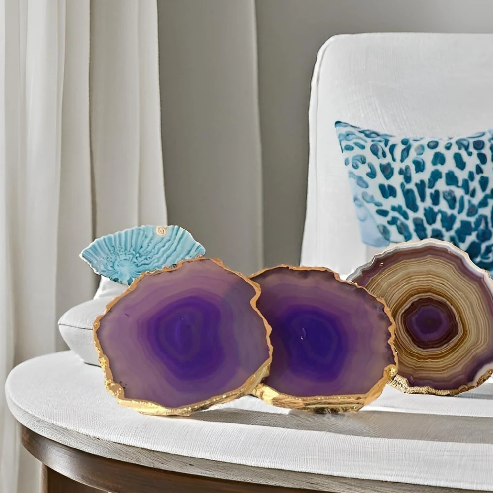 Agatesvibe Brazilian Agate Stone Coaster Beautiful Coaster Fit for Tea Cups Coffee Mugs and Glasses Perfect Table Accessories Tableware (1, Purple)