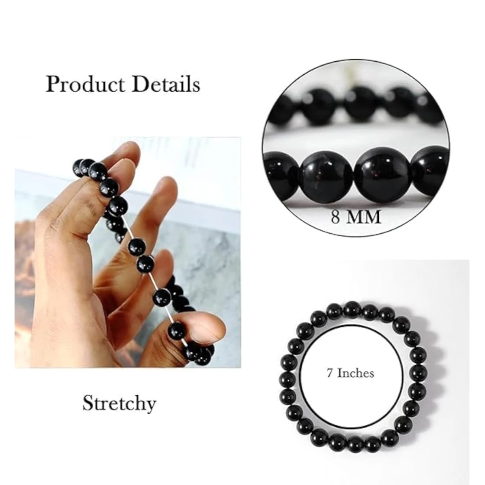 Agatesvibe Crystal Bracelet for Men & Women (8mm) | Gemstone Round Beads Bracelet for Girls | Elastic Casual Bracelet for Boys | Natural Reiki Feng Shui Healing Stone Bracelet for Unisex Adults (PAck of 1) (Black Tourmaline)