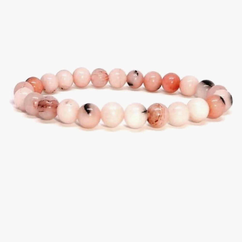 Agatesvibe Natural Cherry Blossom Jasper 8mm Round Shape Smooth Cut Beads inch Stretchable Bracelet for Men & Women.(Pack of 1)