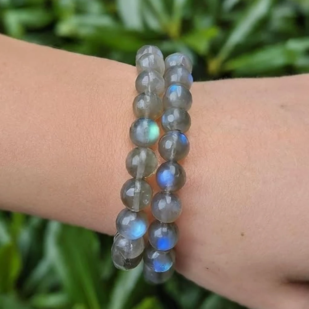 Agatesvibe Natural Certified 8mm Healing Crystal Bracelet | Unisex Stretchable Design | Chakra Balancing, Inner Peace & Abundance for Overall Well-being (Pack of 1) (Labradorite)