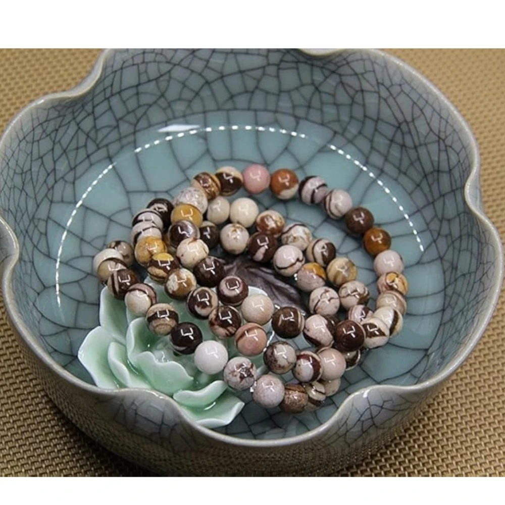 Agatesvibe Handmade Gem Semi-Precious Gemstone 8mm Round Beads Stretch Bracelet – 7" Unisex (Pack of 1) (African Zebra Jasper)