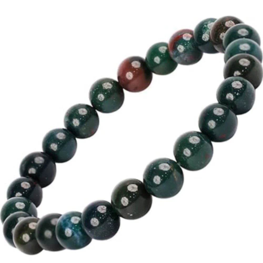 Agatesvibe Handmade Gem Semi Precious Gemstone 8mm Round Beads Stretch Bracelet (Bloodstone)