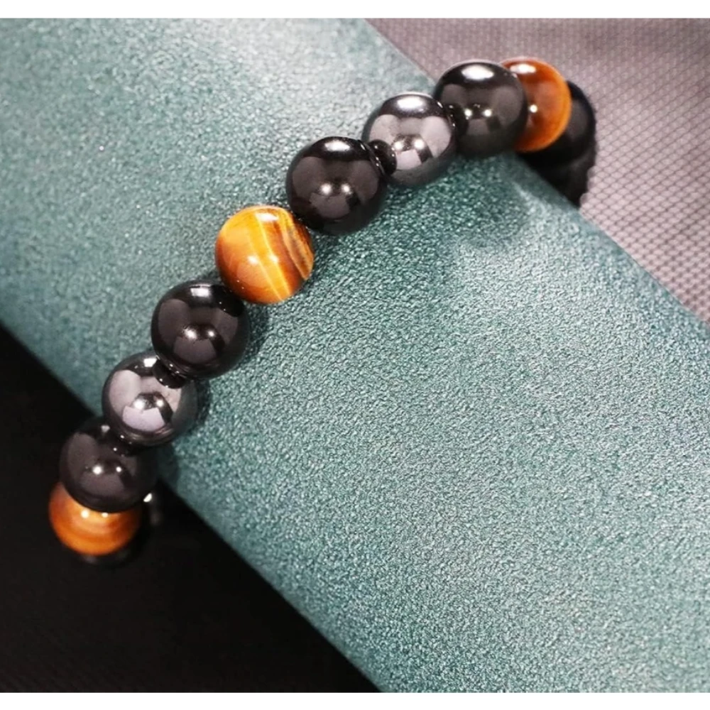 Agatesvibe Tiger eye & Black Obsidian Bracelet Round Cut 8 mm Stone Bracelet for Reiki Healing and Crystal Healing (Pack of 1)