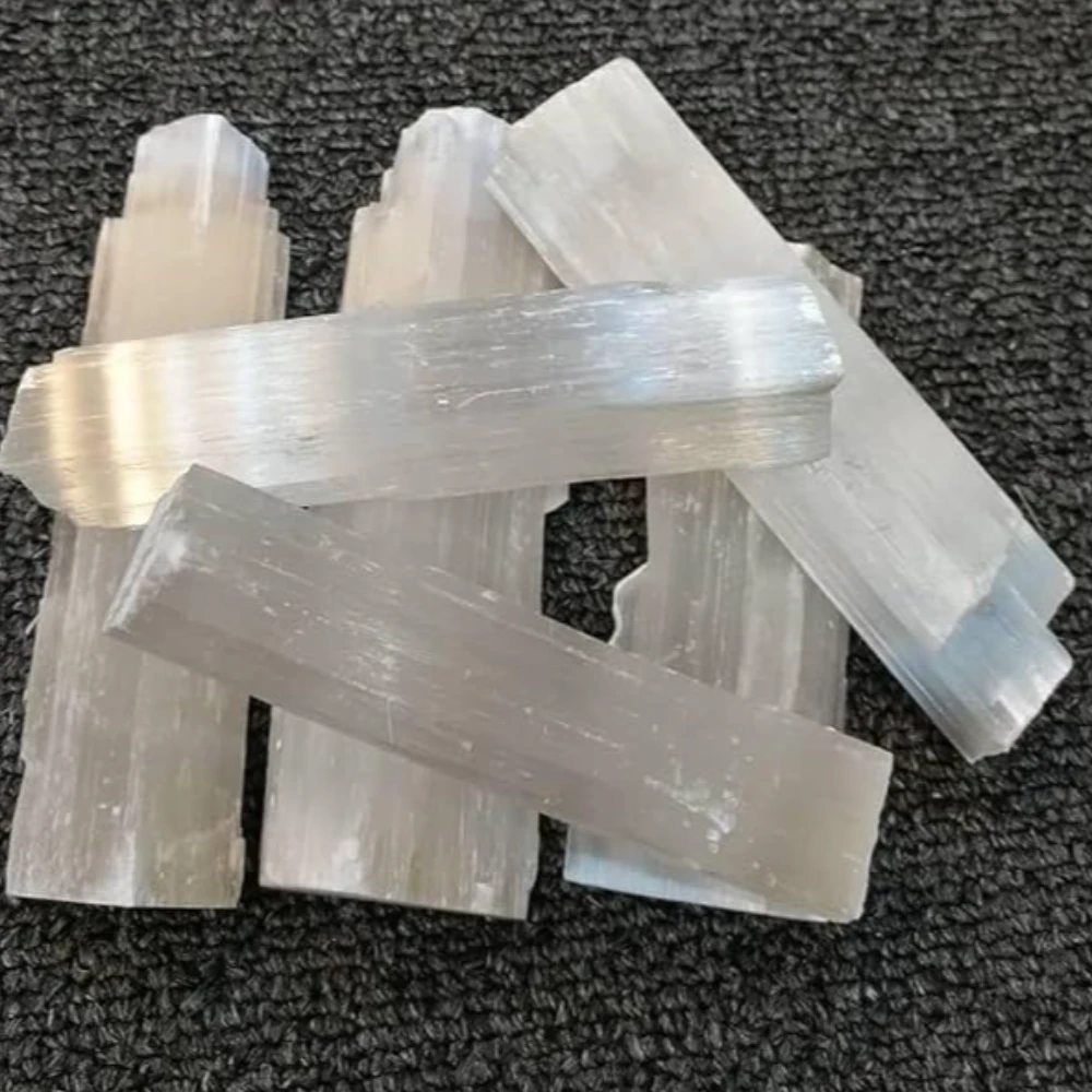 Agatesvibe Selenite Sticks Wands Bulk – 1.5–2" Each + Free Black Tourmaline & Crystal ID Card – Reiki, Chakra Healing, Protection & Positive Energy (10)