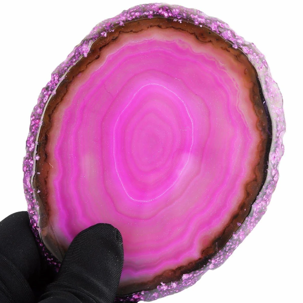 Agatesvibe 1 PC Natural Agate Slice Geode Stone – Irregular Crystal for Home Decor, Place Card Holder, Healing Stone Collection (Pink)