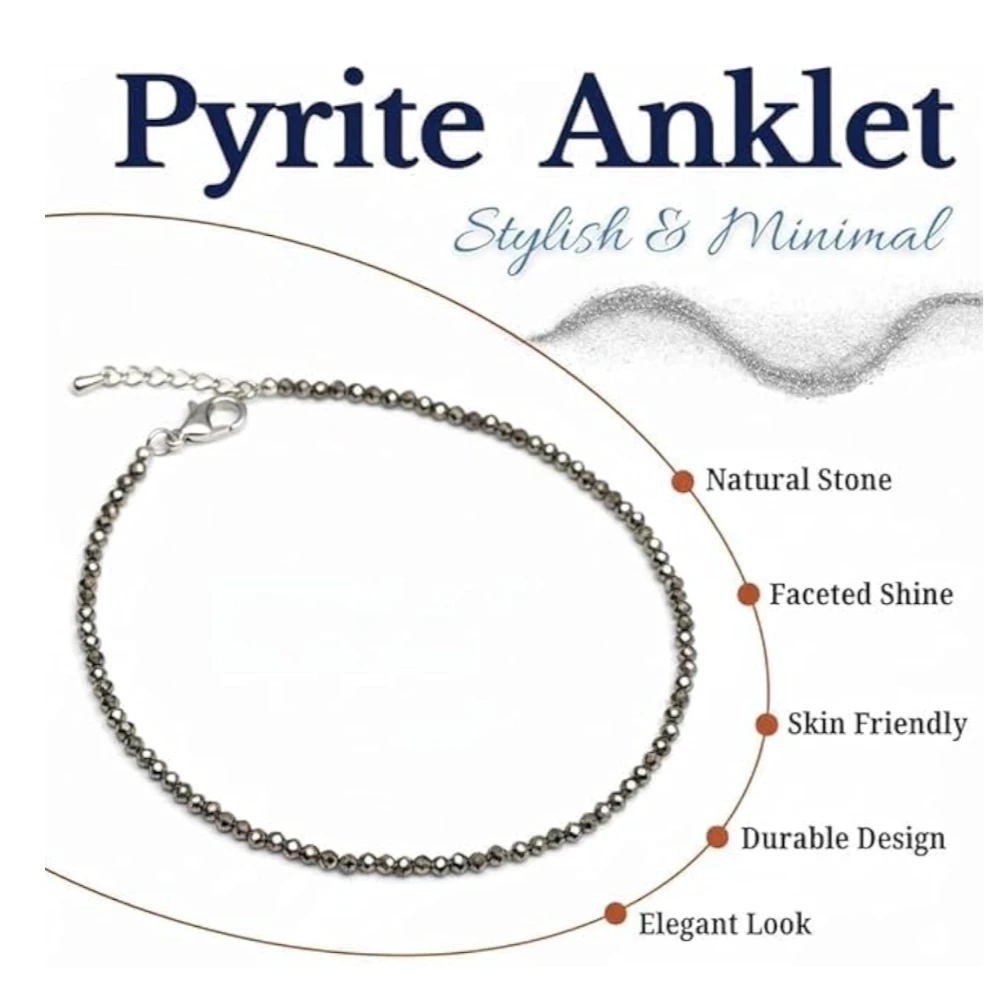 Raw Pyrite, Amethyst & Red Garnet Anklet for Women | Healing Crystal Jewelry for Wealth, Money, Protection & Power | Handmade Natural Stone Spiritual Gift Jewelry (Pack of 1)