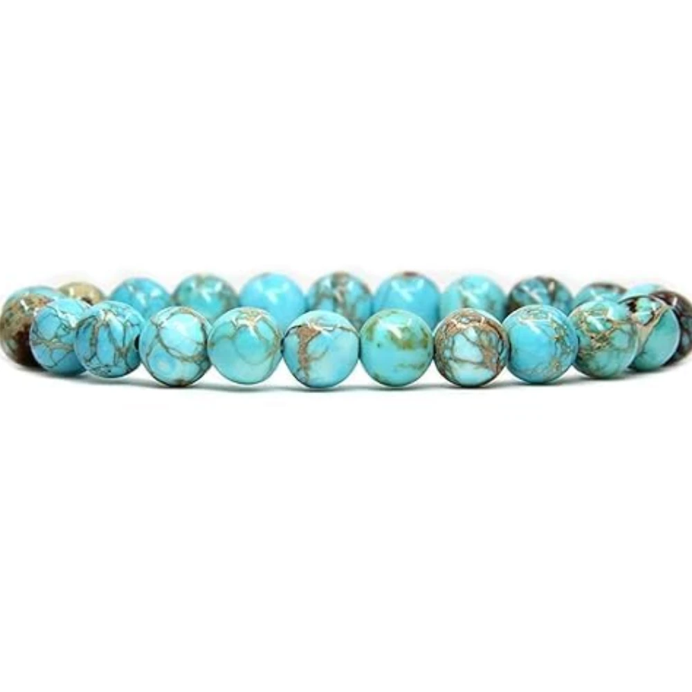 Agatesvibe Handmade 8mm Semi-Precious Gemstone Bead Stretch Bracelet – 7" Unisex (PAck of 1) (Turquoise Green Sea Sediment)