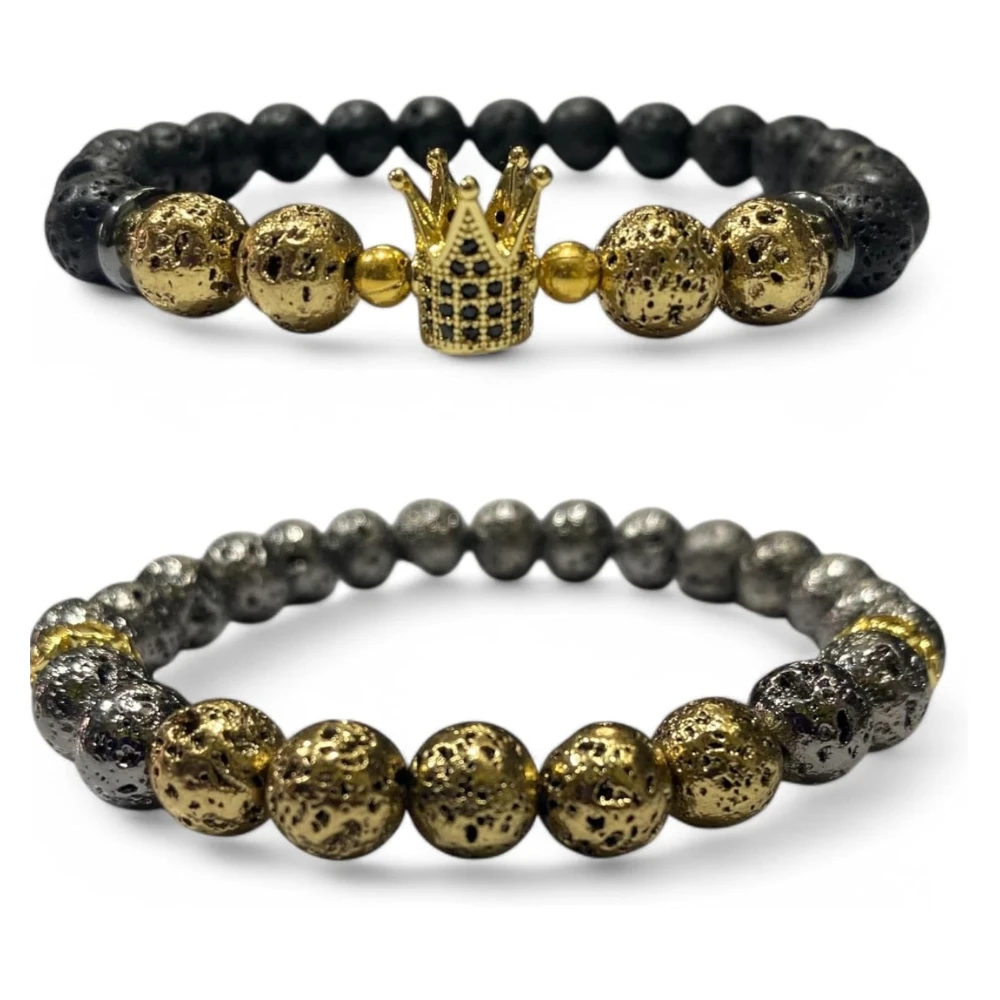 Agatesvibe Kings and Queens Golden and Silver Lava Stone Bracelets Drop your Favourite fragrance into Lava Stone and Gift that Your Loved One (Pack of 2)