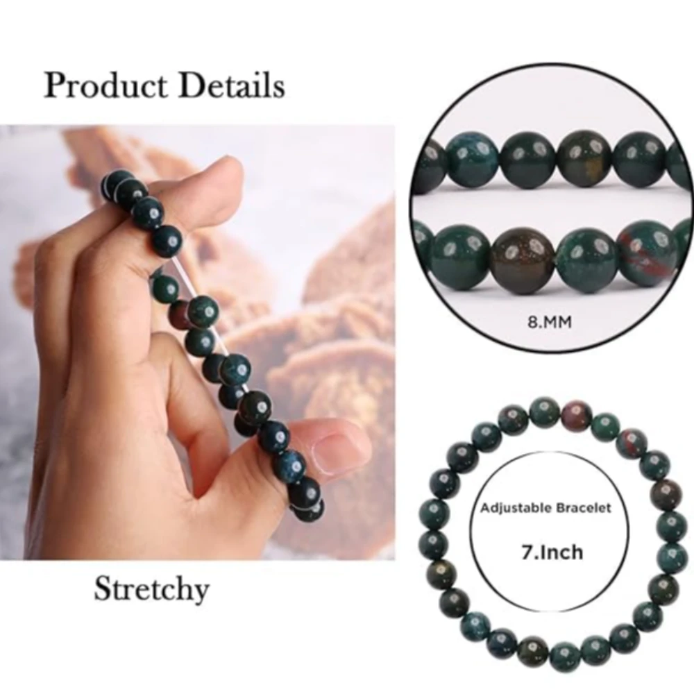 Agatesvibe Crystal Bracelet for Men & Women (8mm) | Gemstone Round Beads Bracelet for Girls | Elastic Casual Bracelet for Boys | Natural Reiki Feng Shui Healing Stone Bracelet for Unisex Adults (PAck of 1) (Bloodstone)