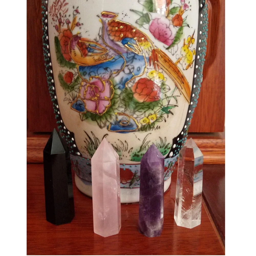 Agatesvibe Goege Bailey Amethyst Crystal Wand – Healing Stone | Faceted Reiki Chakra Meditation Tool for Energy Balancing & Spiritual Therapy (4 Pcs Crystal Wands With 4 Pcs Tumbled Crystals)