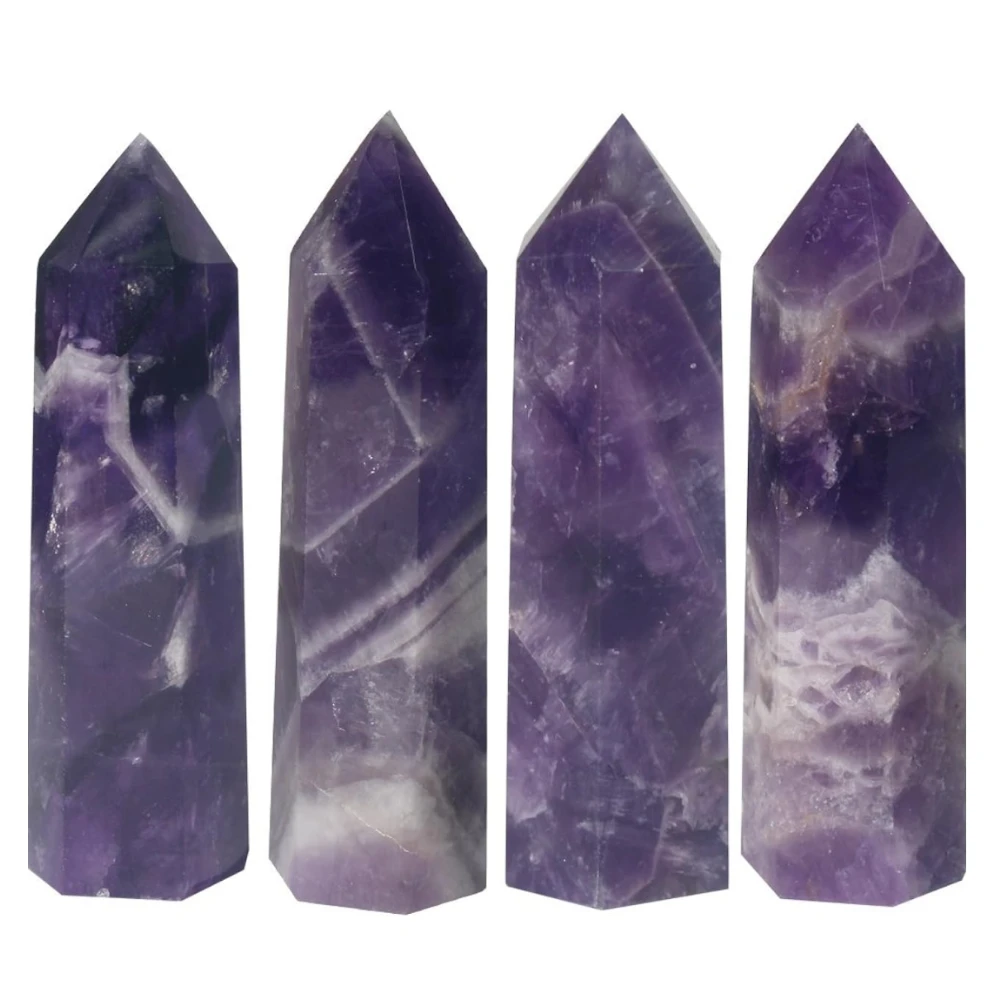Agatesvibe Goege Bailey Amethyst Crystal Wand – Healing Stone | Faceted Reiki Chakra Meditation Tool for Energy Balancing & Spiritual Therapy (4pcs Purple Amethyst)