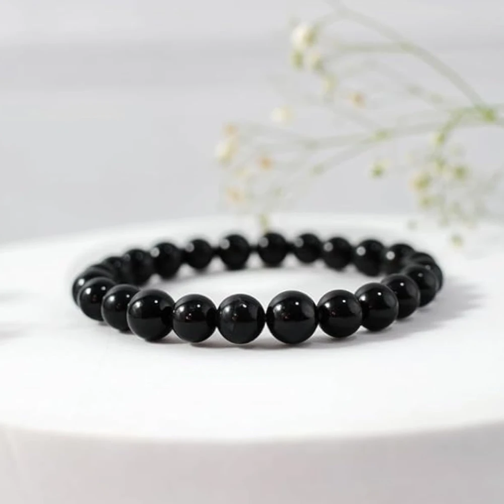 Agatesvibe Crystal Bracelet for Men & Women (8mm) | Gemstone Round Beads Bracelet for Girls | Elastic Casual Bracelet for Boys | Natural Reiki Feng Shui Healing Stone Bracelet for Unisex Adults (PAck of 1) (Black Tourmaline)
