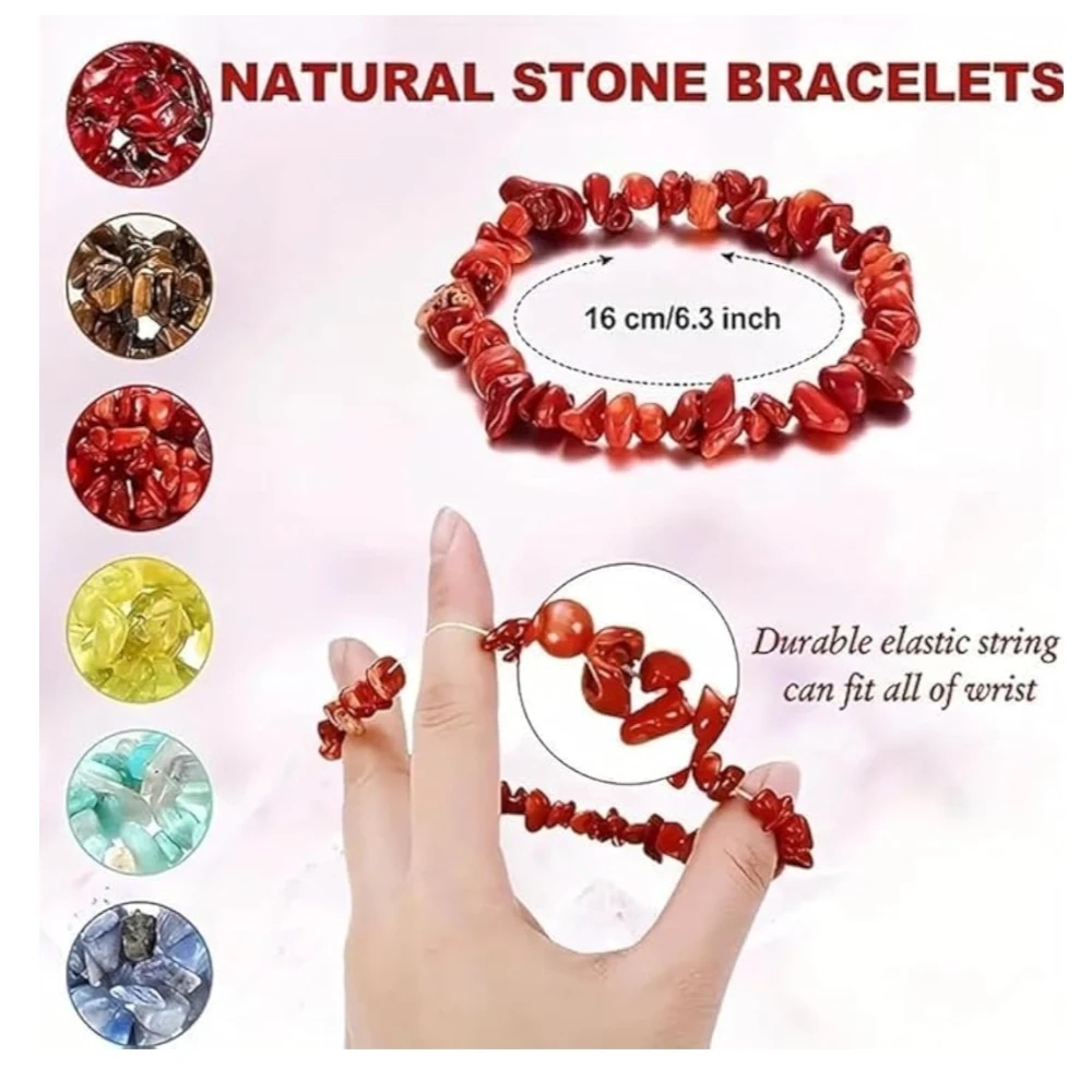 Agatesvibe Crystals Stretch Bracelet Irregular Beads Stretch Healing Crystals Chips Natural Gemstone for Women Jewelry Reiki Meditation (Pack of 1) (Red Jasper)