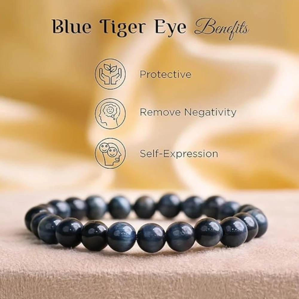 Agatesvibe Crystal Bracelet for Men & Women (8mm) | Gemstone Round Beads Bracelet for Girls | Elastic Casual Bracelet for Boys | Natural Reiki Feng Shui Healing Stone Bracelet for Unisex Adults (PAck of 1) (Tiger Eye)