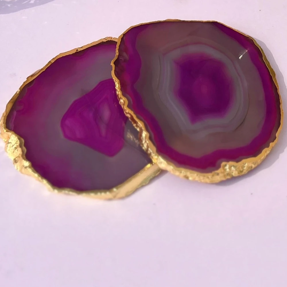 Agatesvibe Brazilian Agate Stone Coaster Beautiful Coaster Fit for Tea Cups Coffee Mugs and Glasses Perfect Table Accessories Tableware (2, Pink)