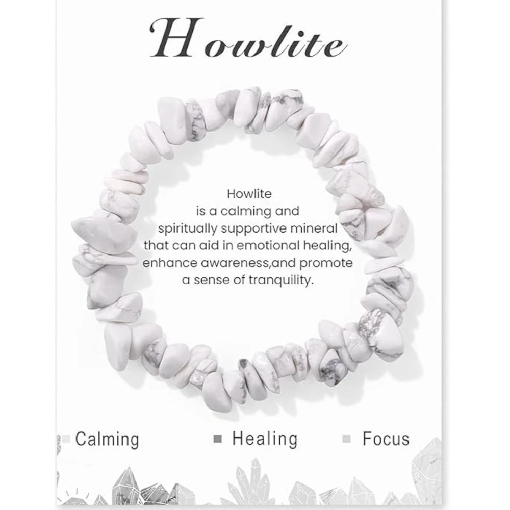 Agatesvibe Crystals Stretch Bracelet Irregular Beads Stretch Healing Crystals Chips Natural Gemstone for Women Jewelry Reiki Meditation (Pack of 1) (Howlite)