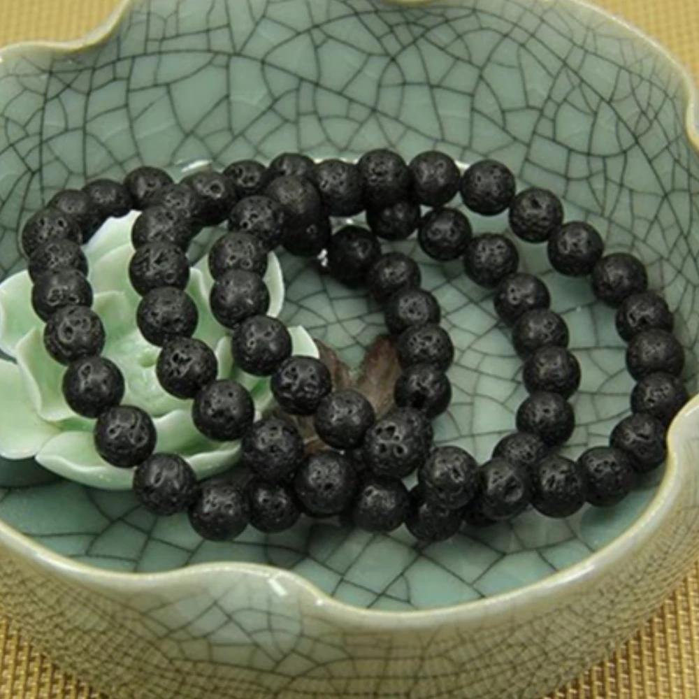 Agatesvibe Handmade Gem Semi Precious Gemstone 8mm Round Beads Stretch Bracelet 8mm Bead Size (Black Lava)