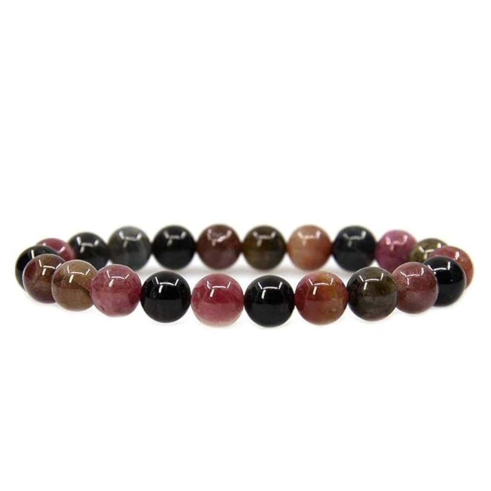 Agatesvibe Handmade Gem Semi-Precious Gemstone 8mm Round Beads Stretch Bracelet – 7" Unisex (Pack of 1) (A Grade Multicolor Tourmaline)