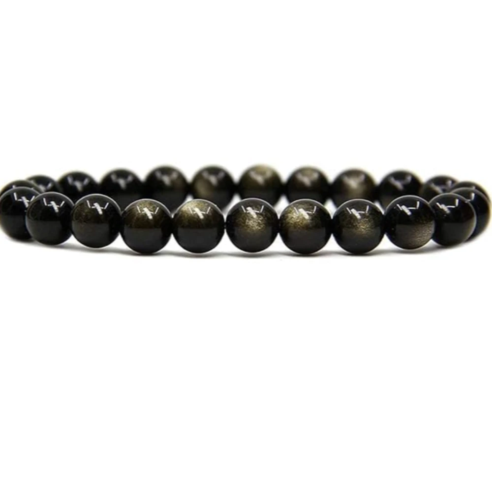 Agatesvibe Handmade Gem Semi Precious Gemstone 8mm Round Beads Stretch Bracelet 8mm Bead Size (Golden Obsidian)