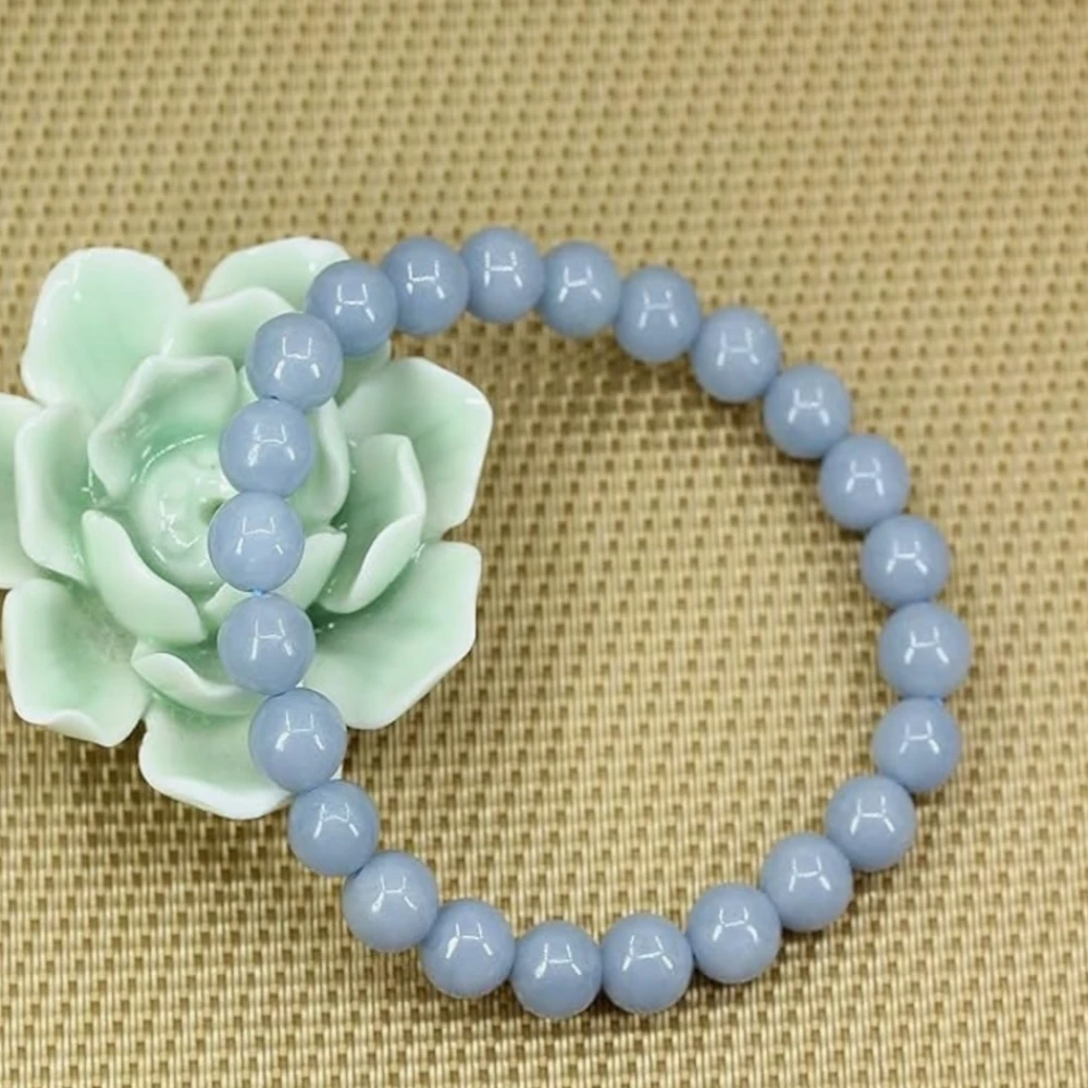 Agatesvibe Handmade Gem Semi-Precious Gemstone 8mm Round Beads Stretch Bracelet – 7" Unisex (Pack of 1) (Blue Angelite)