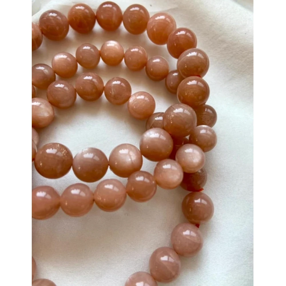Agatesvibe Natural Peach Moonstone 10mm Round Smooth Beads Stretchable Bracelet for Men & Women (Pack of 1)