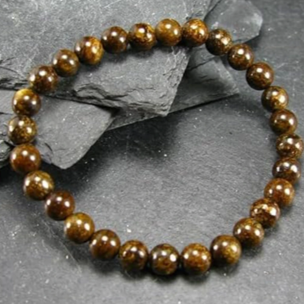 Agatesvibe Natural Certified 8mm Healing Crystal Bracelet | Stretchable, Suitable for Men and Women | for Chakra Balancing, Inner Peace, Abundance, and overall Well-being (Pack of 1) (Bronzite)