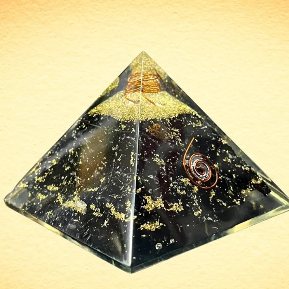 AgatesVibe Energy Generator Crystal Black Tourmaline Orgone Pyramid – EMF Protection, Raw Black Tourmaline Chips, Vastu Correction, Aura Cleansing, Stress Relief, Healing Energy Pyramid