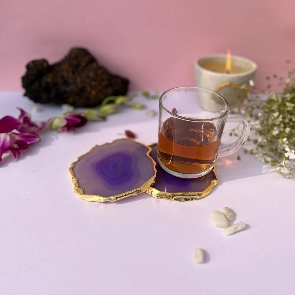 Agatesvibe Brazilian Agate Stone Coaster Beautiful Coaster Fit for Tea Cups Coffee Mugs and Glasses Perfect Table Accessories Tableware (1, Purple)