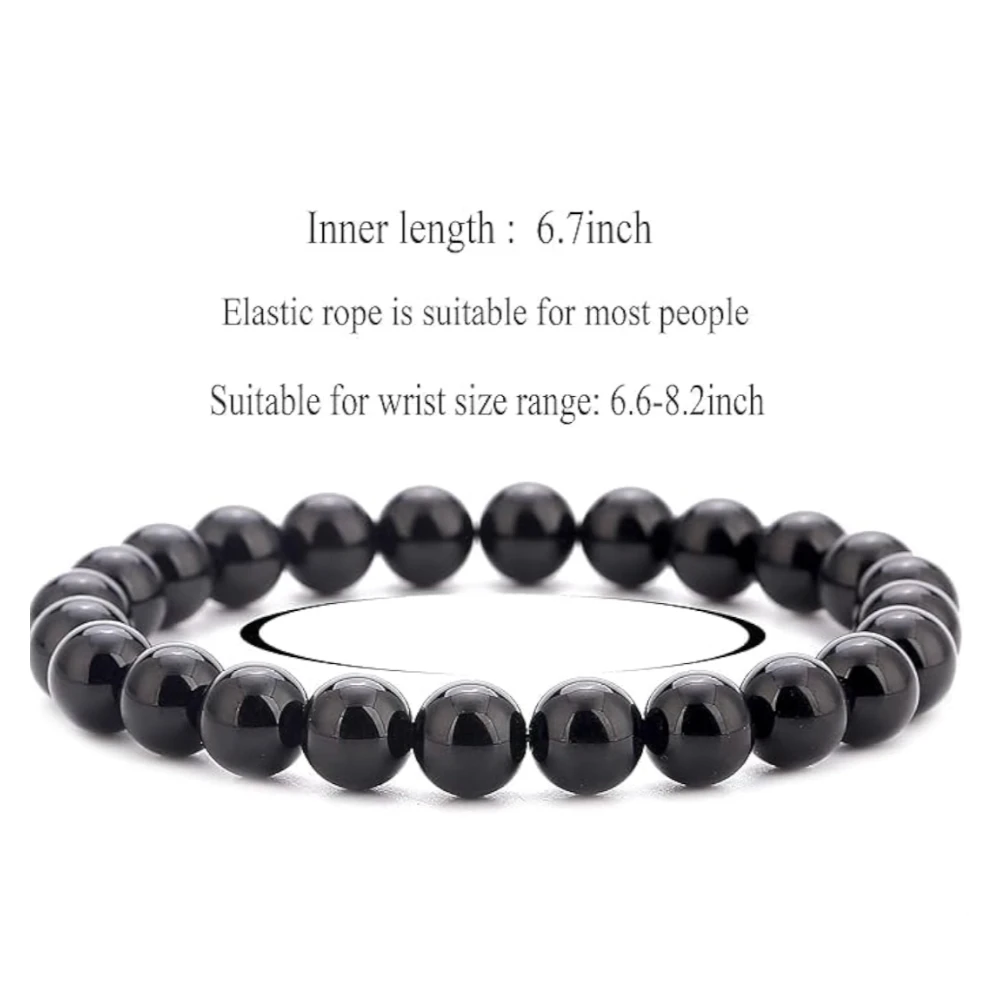 Agatesvibe "Men Women 8mm Natural Stone Beads Bracelet – Elastic Agate Yoga Healing Energy Bracelet Bangle – Unisex Boho Jewelry for Meditation & Balance (Blue Sand & Black Agate)