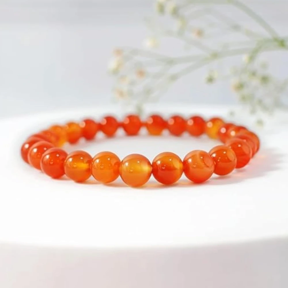 Agatesvibe Handmade Gem Semi Precious Gemstone 8mm Round Beads Stretch Bracelet 8mm Bead Size (Red Hematoid)