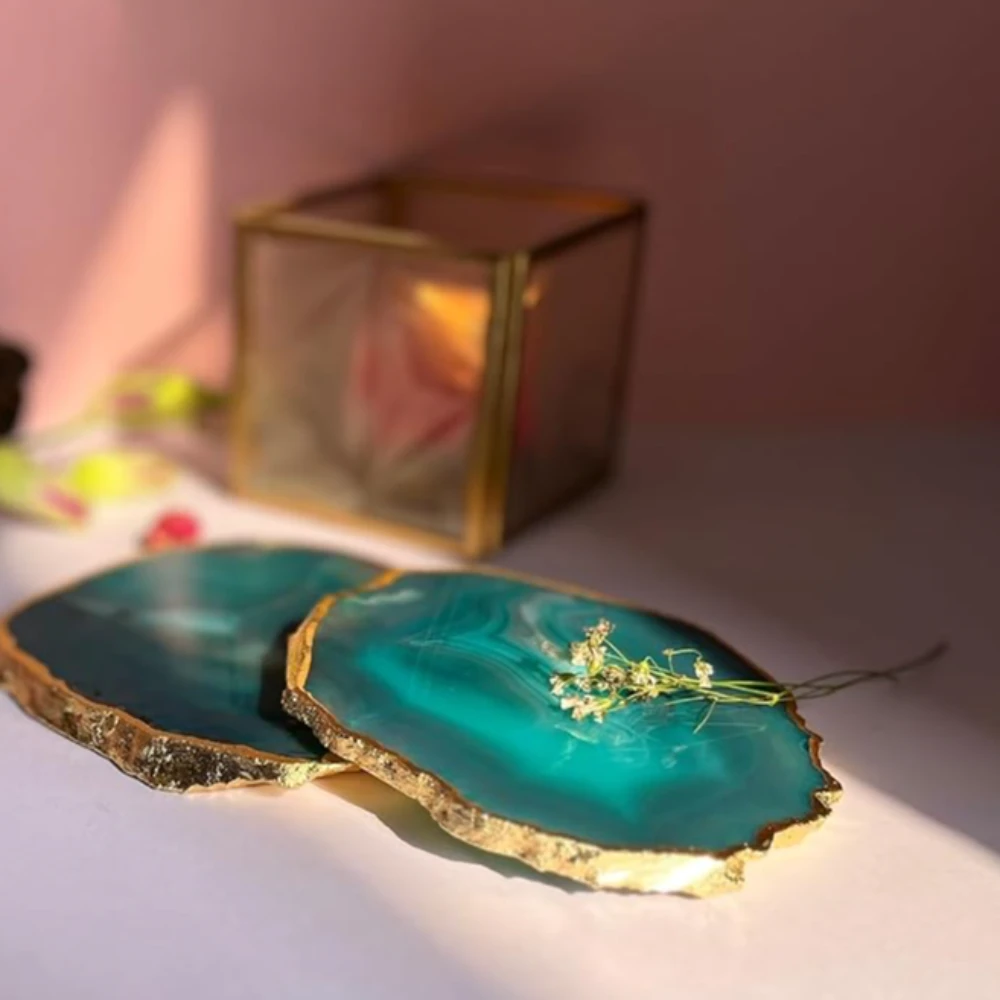 Agatesvibe Brazilian Agate Stone Coaster Beautiful Coaster Fit for Tea Cups Coffee Mugs and Glasses Perfect Table Accessories Tableware (1, Green)