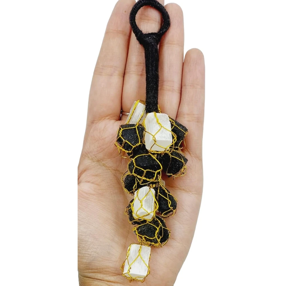 Black Tourmaline Stone and Selenite Crystals Door Hanging Nazar Battu for Home Entrance