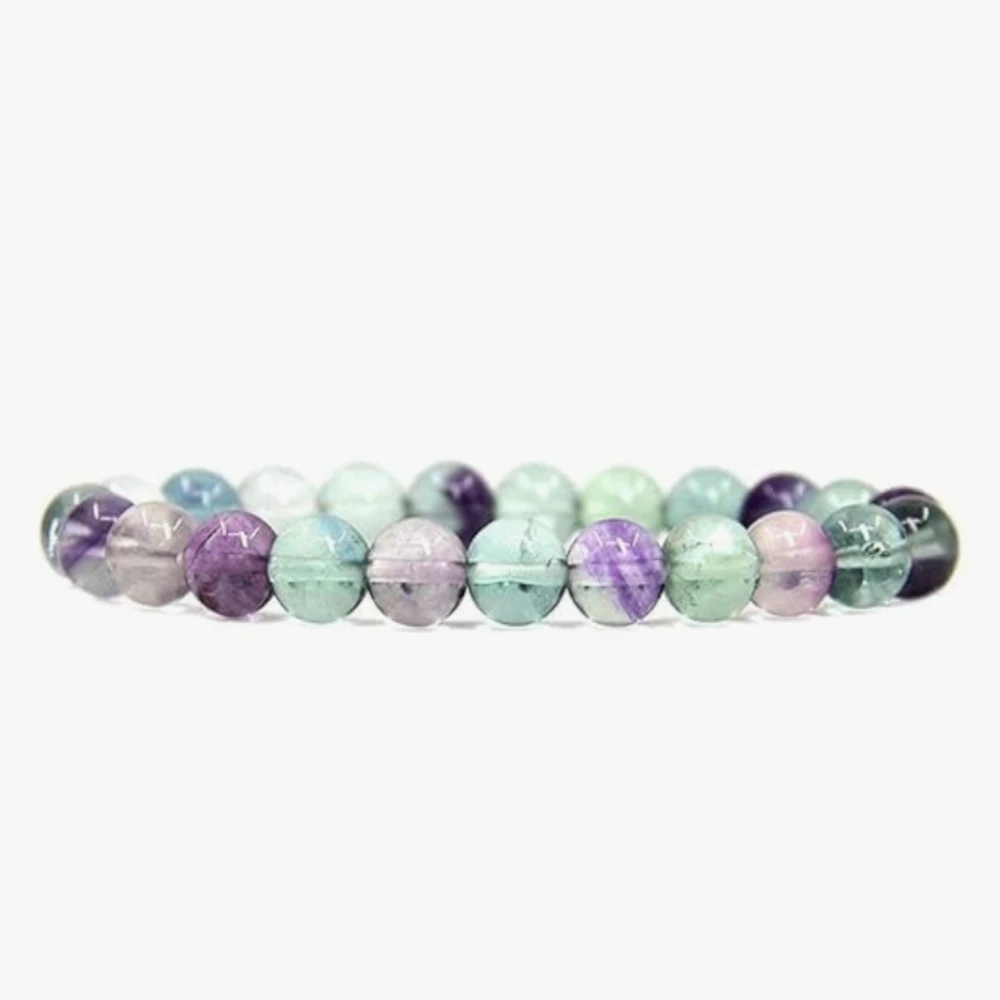 Agatesvibe Handmade Semi-Precious Gemstone Beaded Bracelet – 8mm Round Stretch Bracelet (7") for Unisex (Pack of 1) (Fluorite)