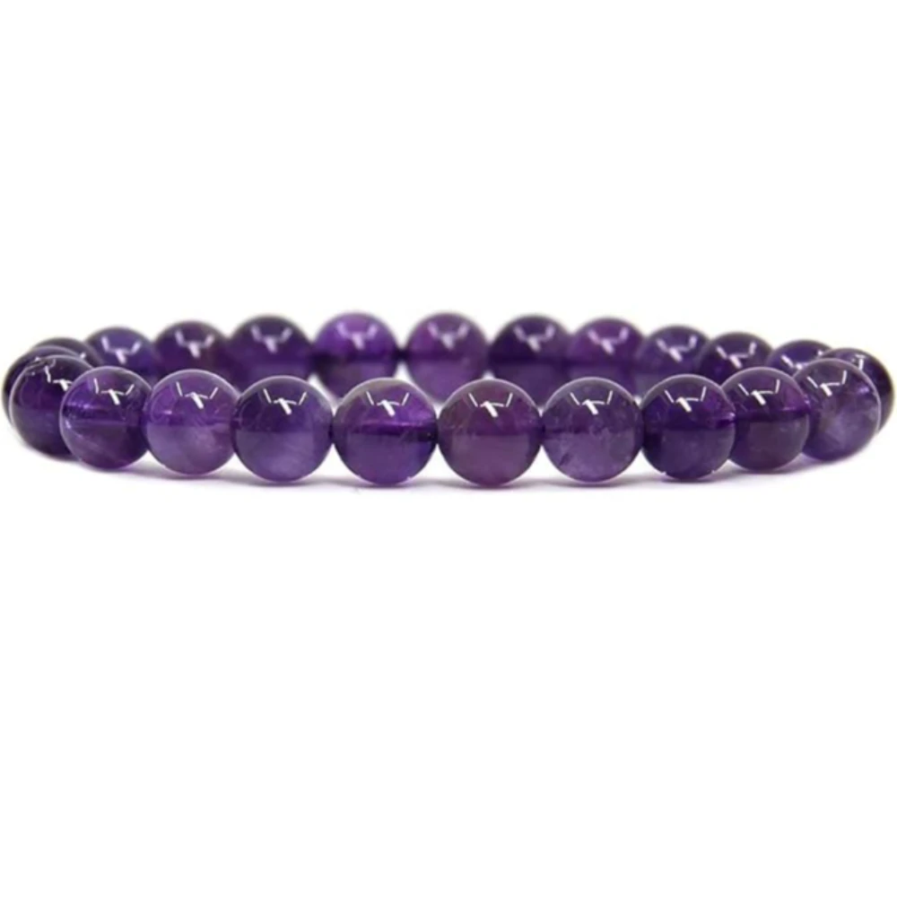 Agatesvibe Handmade Gem Semi Precious Gemstone 8mm Round Beads Stretch Bracelet 8mm Bead Size (A Grade Amethyst)