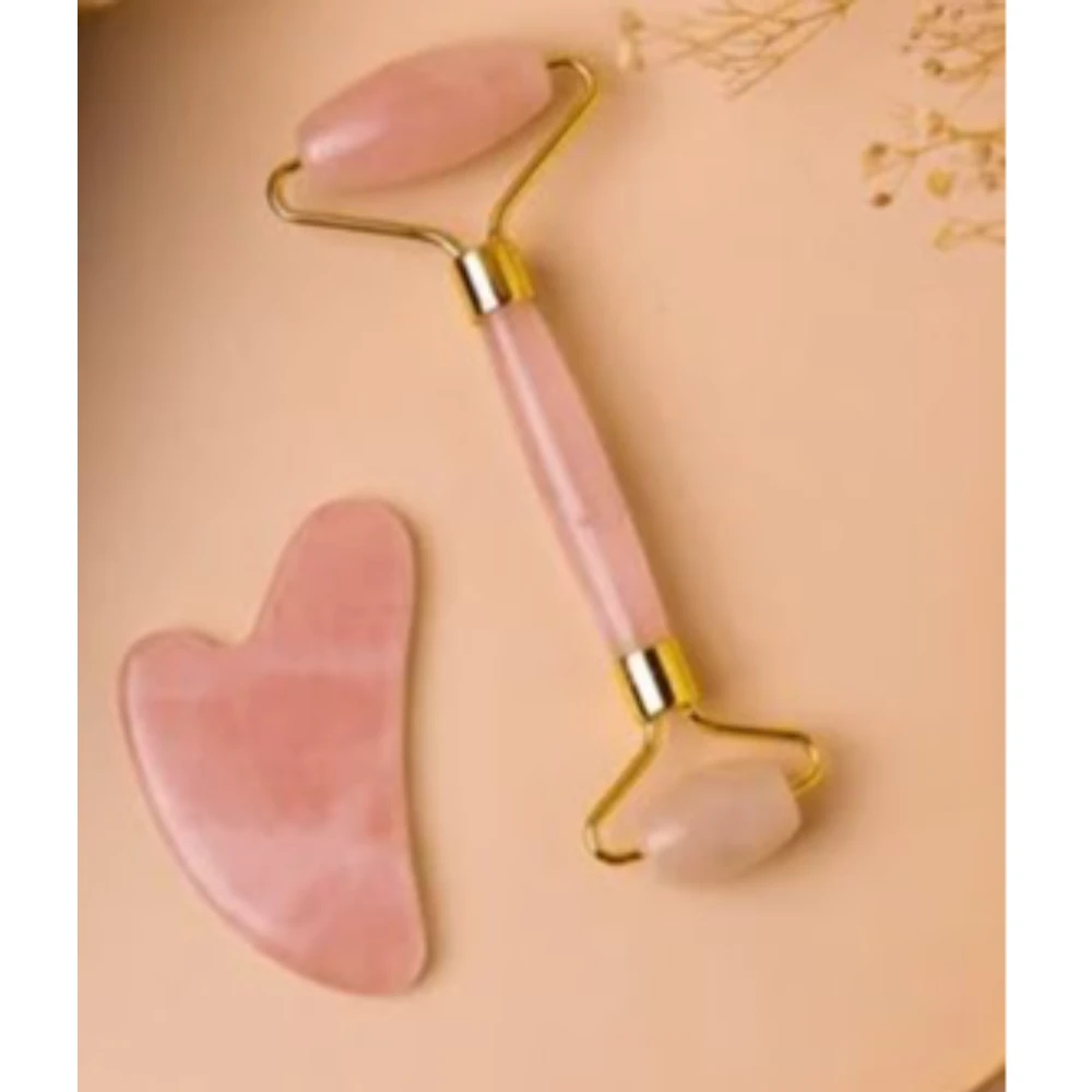 Agatesvibe Roller & Gua Sha Set, Face Roller Manual Massager,Jade Applicator for Face, Neck,Body Muscle,Relaxing, Stimulating Blood Flow, Relieve Fine Lines, Wrinkles, (Rose Quartz)